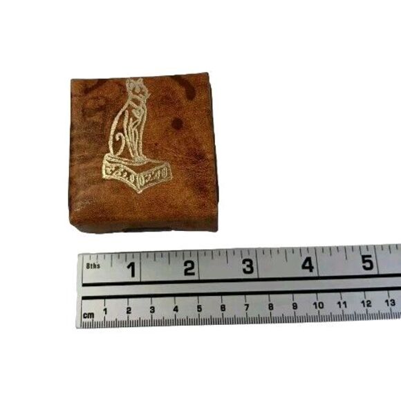 Egyptian Camel Leather Trinket Pill Jewelry Box Pharaoh Brown Cat Bastet 2.5" - Picture 7 of 9